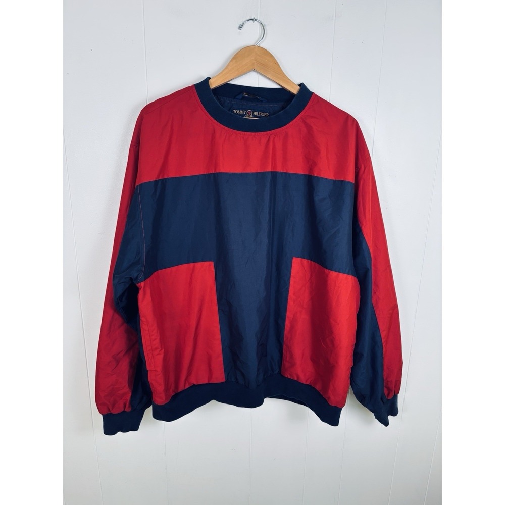 VTG 1990s Tommy Hilfiger GOLF Mens XL Jacket Pullover Windbreaker Red‎ Blue
